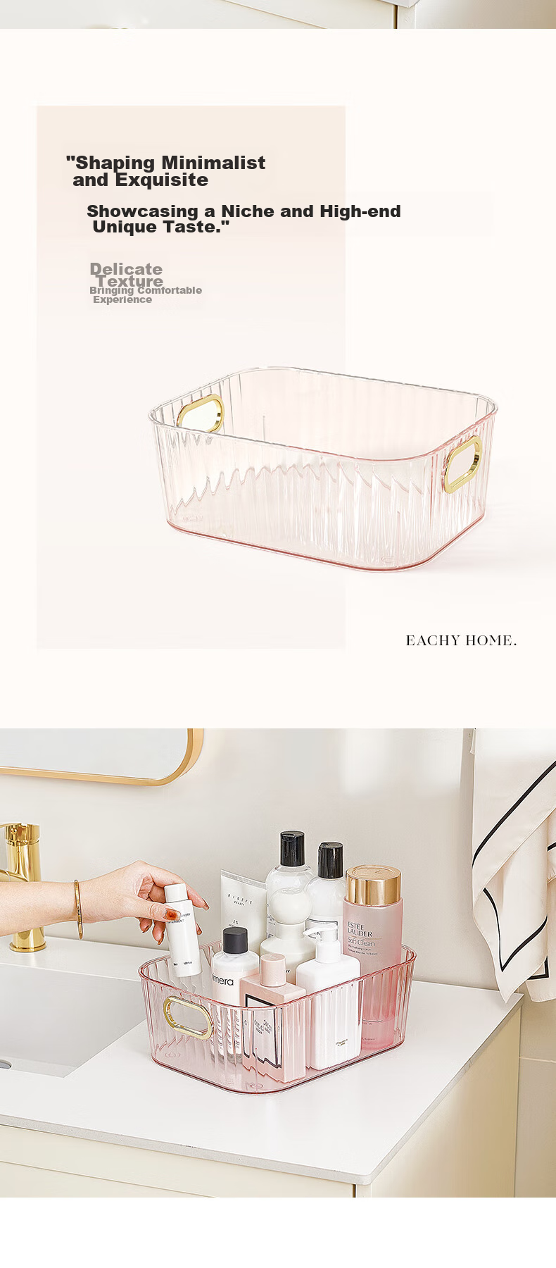 Органайзер для косметики EACHY Ice Pink, 3 яруса, прозрачный пластик