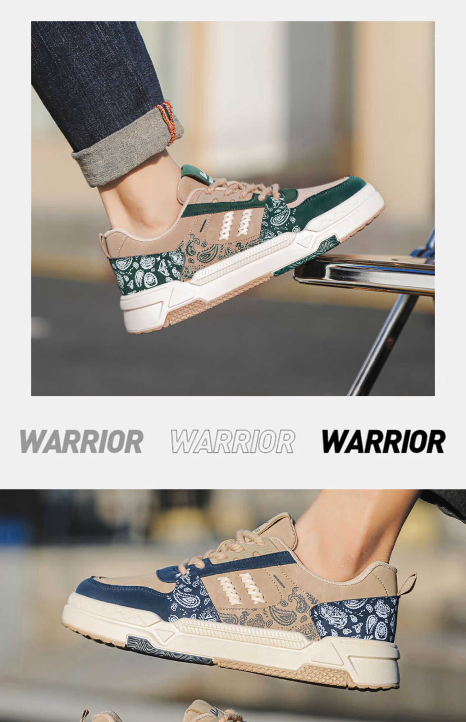 Кроссовки Warrior мужские, универсальные, дышащие, на толстой подошве, цвет хаки-синий, размер 43