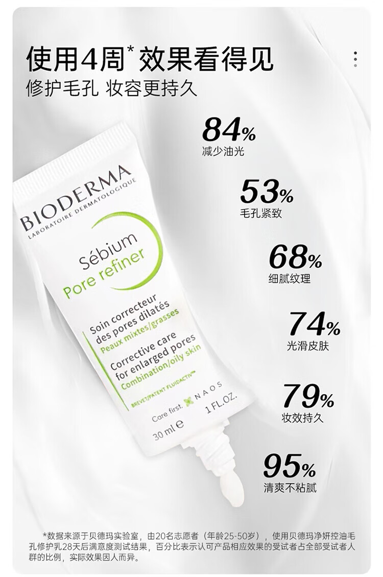 贝德玛（BIODERMA）控油毛孔修护乳 舒缓修护净妍多效乳液油性肌肤妆前打底法国原装 控油毛孔修护乳30ml