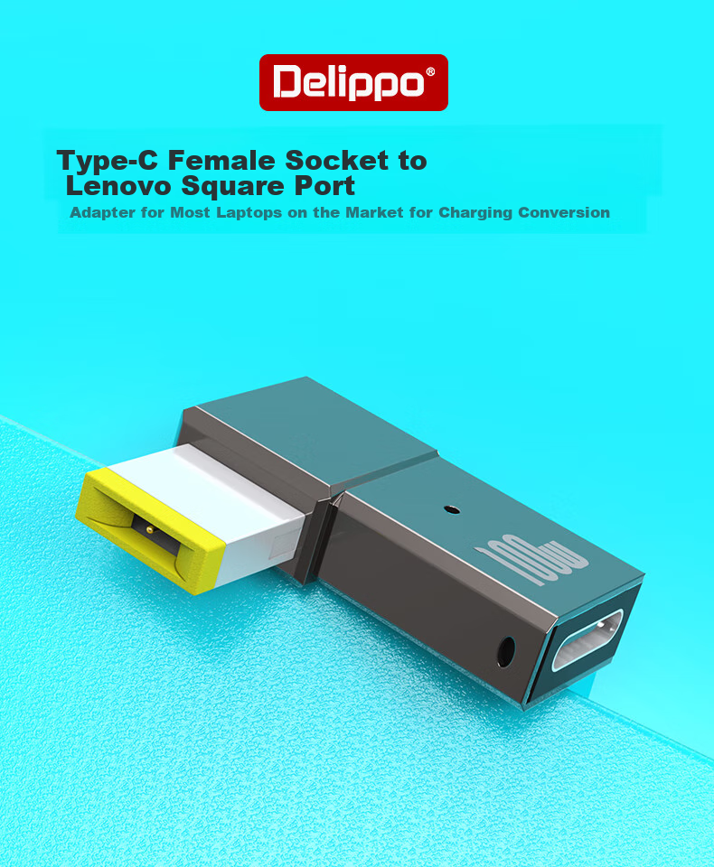 Адаптер Delippo Type-C на квадратный разъем Lenovo, 100W, для зарядки ноутбуков Thinkpad