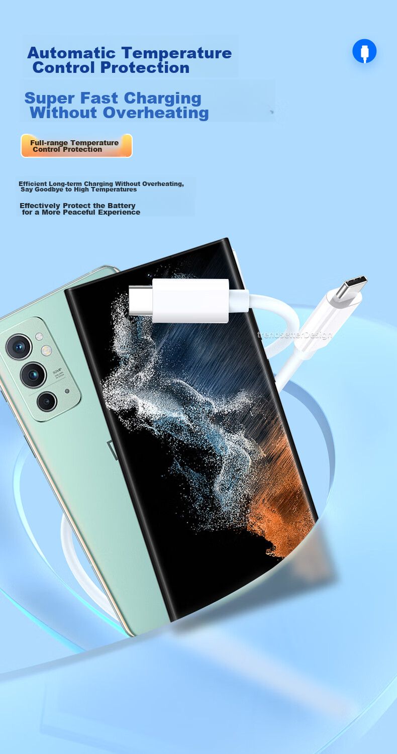 Кабель Trendsetter Dual Type-C 65W, 1м, белый, для быстрой зарядки телефонов Huawei, Xiaomi, Vivo, Samsung, OPPO