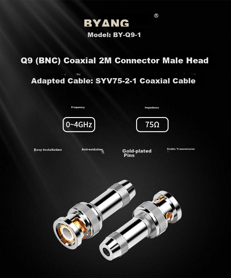 BOYANG BNC Connector BNC-J 2M Two Gigabit Q9 Connector E1 Terminal DDF RF Cable Plug Coaxial SYV-75 Cable Connector 10 Pieces BY-Q9