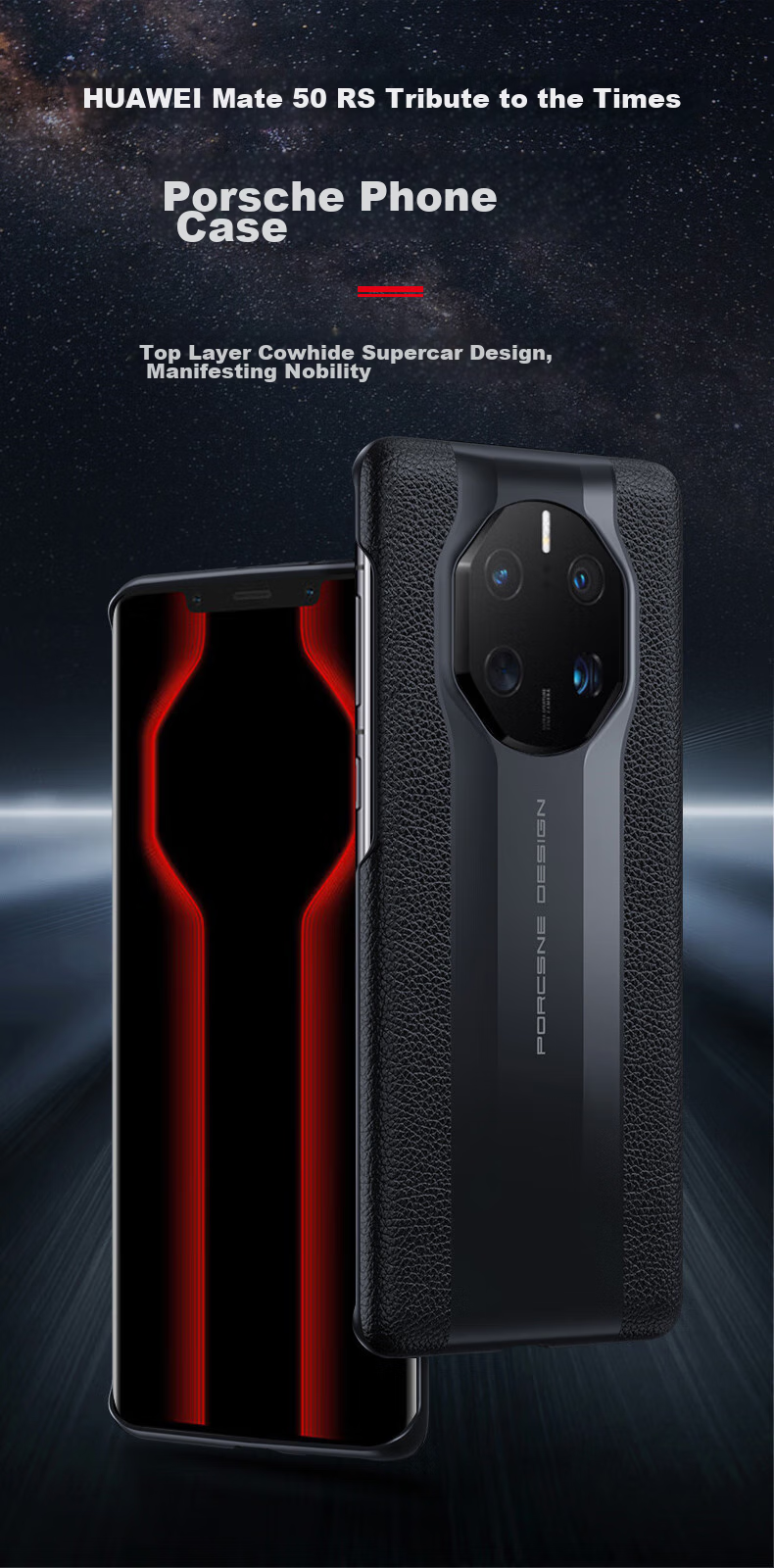 Чехол Porsche Design для Huawei Mate50 RS / Mate50 Porsche Edition, классическая версия, натуральная кожа, ультратонкий, полное покрытие, ударопрочный, элегантный черный