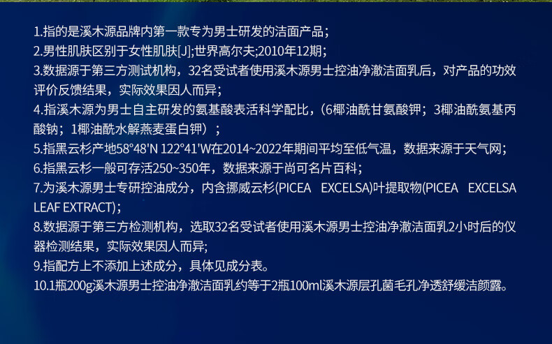 溪木源男士净澈控油洁面乳200g*2深层清洁洗面奶油皮清爽送男友