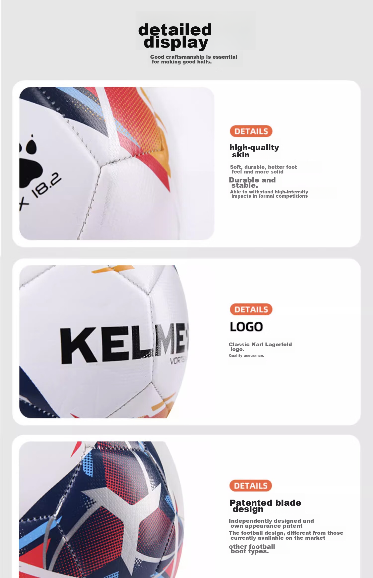 Футбольный мяч KELME, размер 3, машинная строчка, для детей и подростков, сине-красный