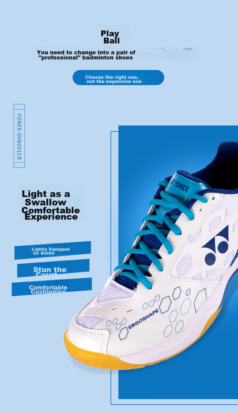 Кроссовки для бадминтона YONEX SHB101CR, мужские и женские, ударопоглощающие, для начинающих, размер 44, белый/золотой