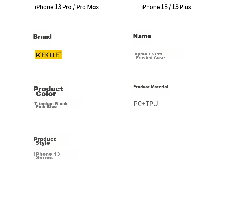 Чехол KEKLLE для Apple iPhone 13 Pro, противоударный, матовый, с полной защитой объектива, синий