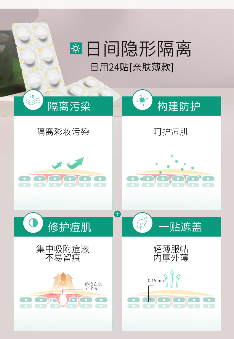 芙芙清颜日间痘痘贴改善痘肌隐形遮盖抗痘舒缓清痘盒/24贴生日礼物女
