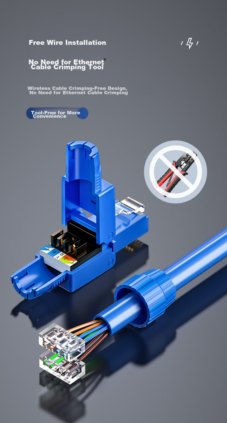 SAMZHE Cat5e Toolless Crystal Head, Engineering Grade 8P8C Punch-Down Free RJ45 Computer Network Cable Connector, Cat5e Toolless Network Connector, 2 Pieces MDSJ52
