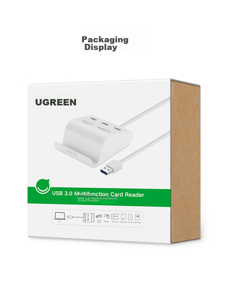 UGREEN USB 3.0 Hub, 3-портовый концентратор, док-станция с кард-ридером SD/TF и портом питания