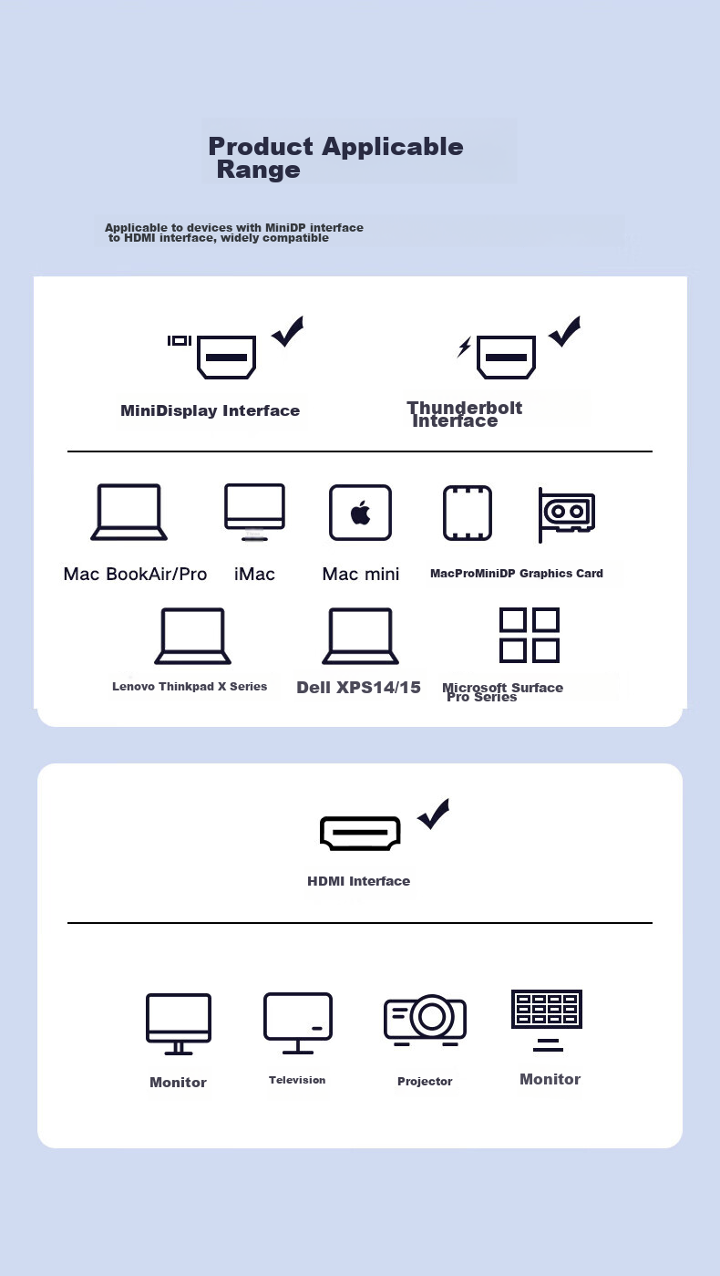 Переходник BIAZE Mini DP на HDMI, Thunderbolt 2 Male to Female, 4K Mini DP HD Адаптер для Apple MacBook, Surface, мониторов, проекторов
