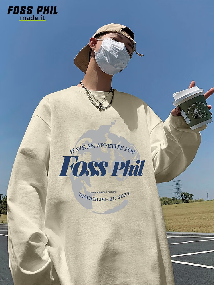 Футболка с длинным рукавом Foss Phil из чистого хлопка для мужчин, трендовая повседневная футболка оверсайз на осень, унисекс, с круглым вырезом, FPCT3, черная, XL
