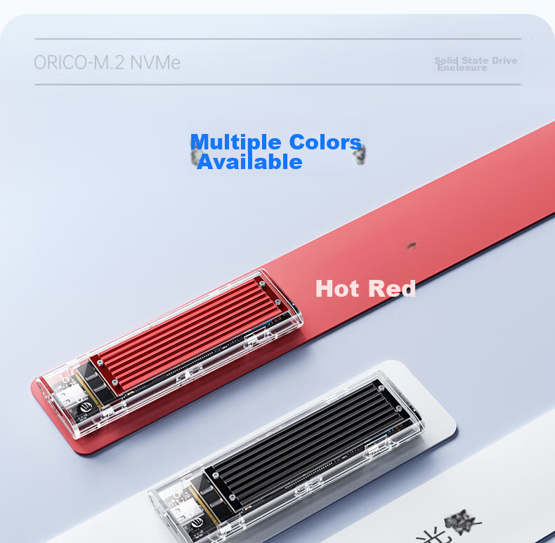 Внешний корпус ORICO M.2 NVMe SSD, 10 Гбит/с, интерфейс Type-C, прозрачный металлический/синий, TCM2-C3