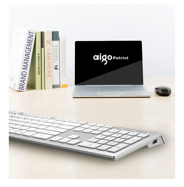 Проводная офисная клавиатура Aigo V700 с 2 USB-портами, титаново-серый