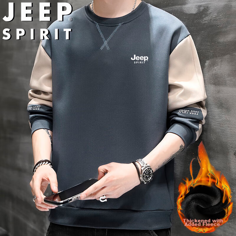 Мужская толстовка JEEP SPIRIT, весенне-осенняя, с круглым вырезом, лонгслив, повседневная, деловая, черная, 4XL