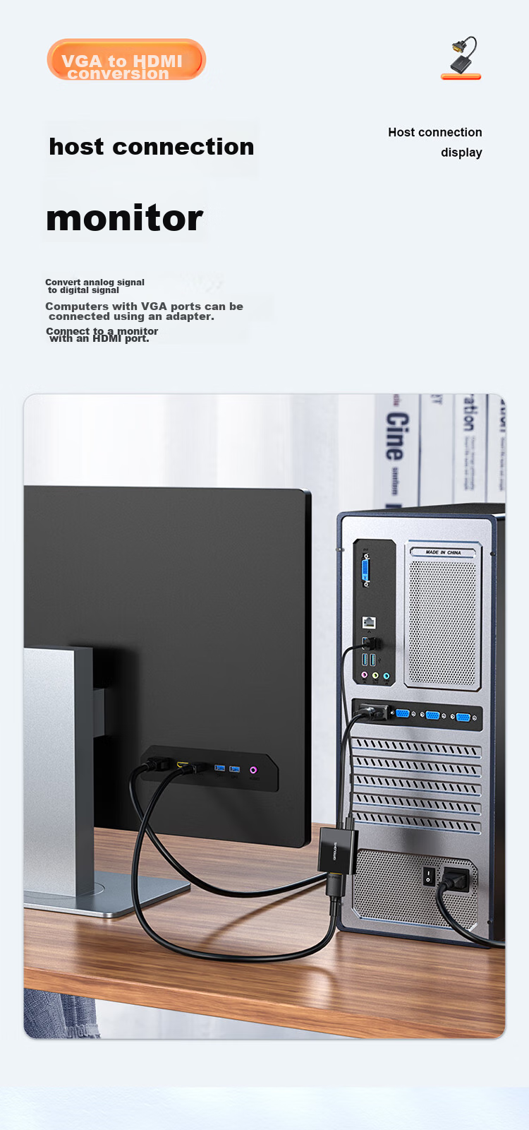 Shengwei VGA - HDMI адаптер с аудио и питанием, 1080P, черный, AVH1025G