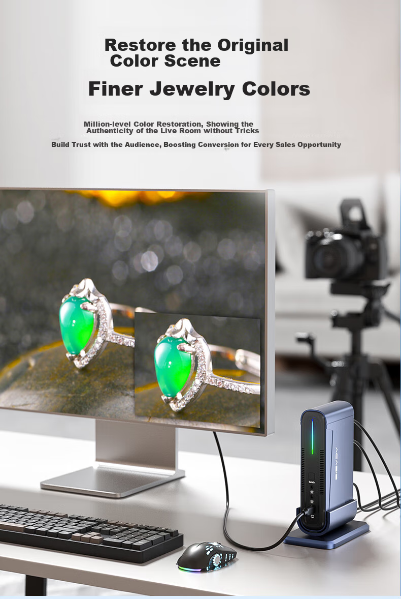 Acasis VC-018Max - Вертикальная HDMI карта захвата 4K 60 Гц с аудиовходом, алюминиевый сплав, RGB подсветка, USB Type-C