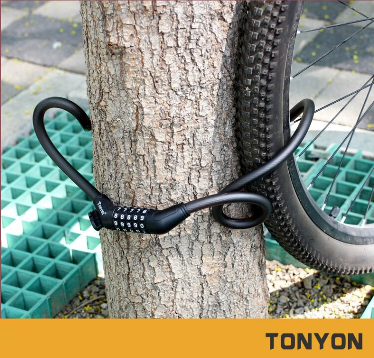 Замок велосипедный TONYON TY5612, стальной трос, противоугонный, 1.2 м, черный