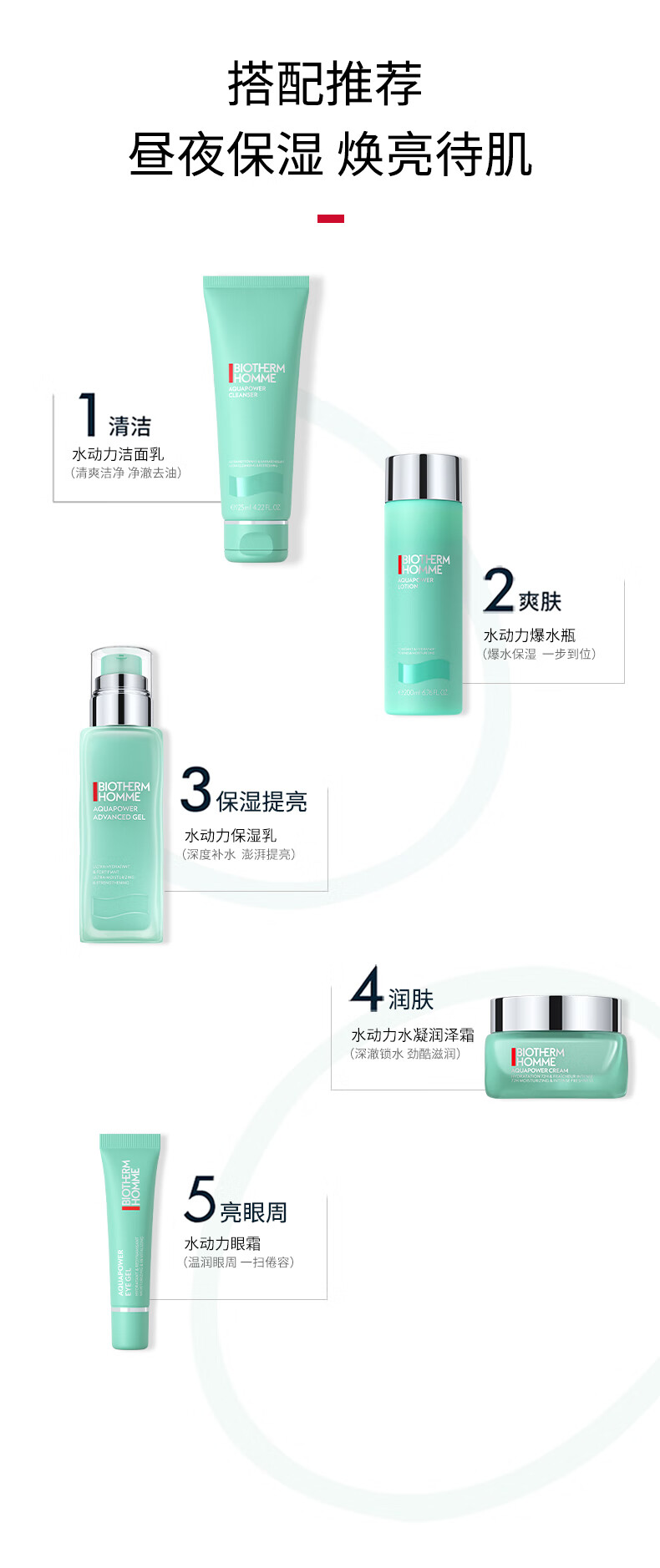 碧欧泉（BIOTHERM）男士水动力洗面奶套装125ml*2深层清洁补水去角质护肤品 男生礼物