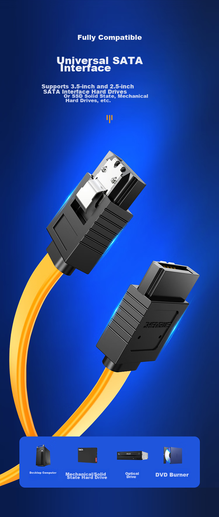 Кабель SATA 3.0 Shengwei SAT-110, 1 м, черный, с прямыми разъемами