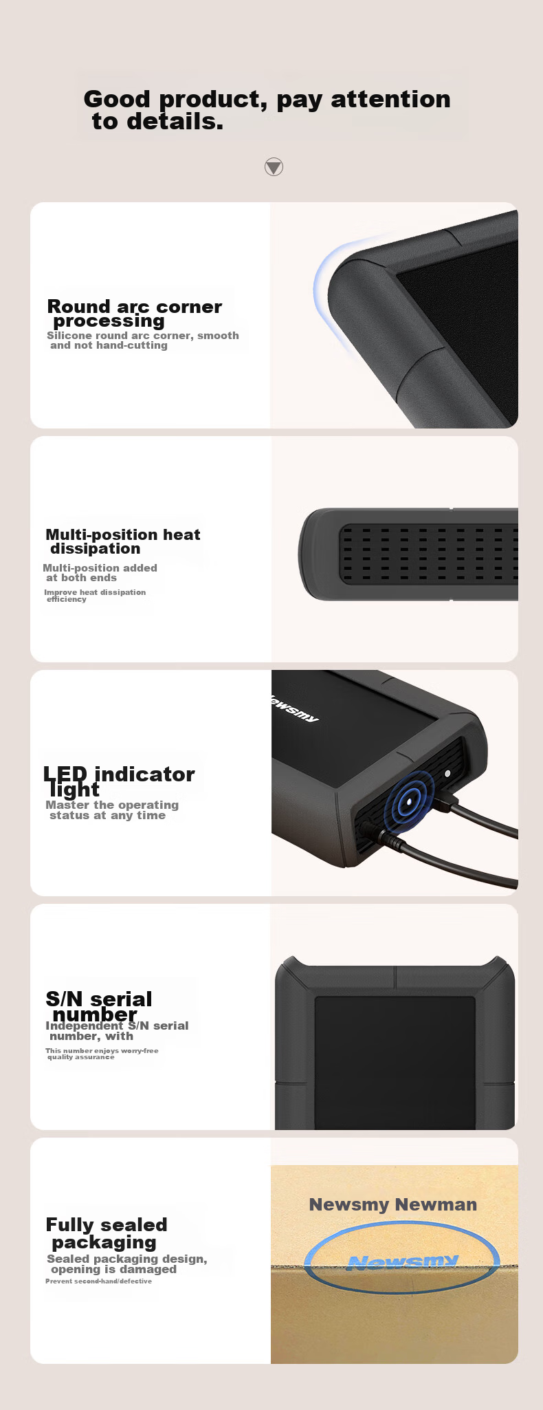 Портативный жесткий диск Newsmy Xingji Series, 3.5 дюйма, настольное хранилище, Type-C USB 3.1, 4 ТБ, черный