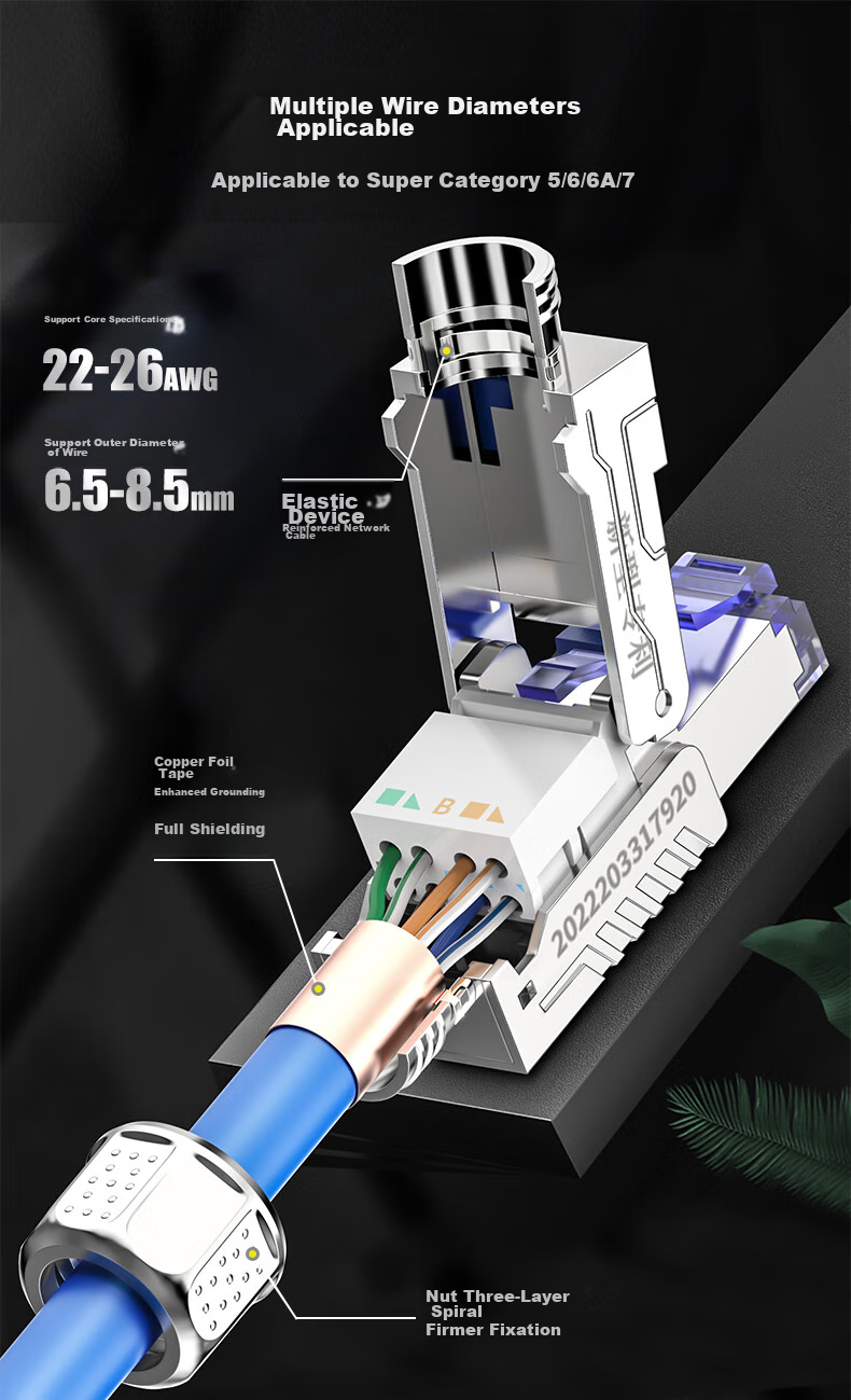 Разъем сетевой CNCOB Категории 7, без инструментов, инженерный класс, CAT7, 10 Gigabit, 1 шт., CN-8002