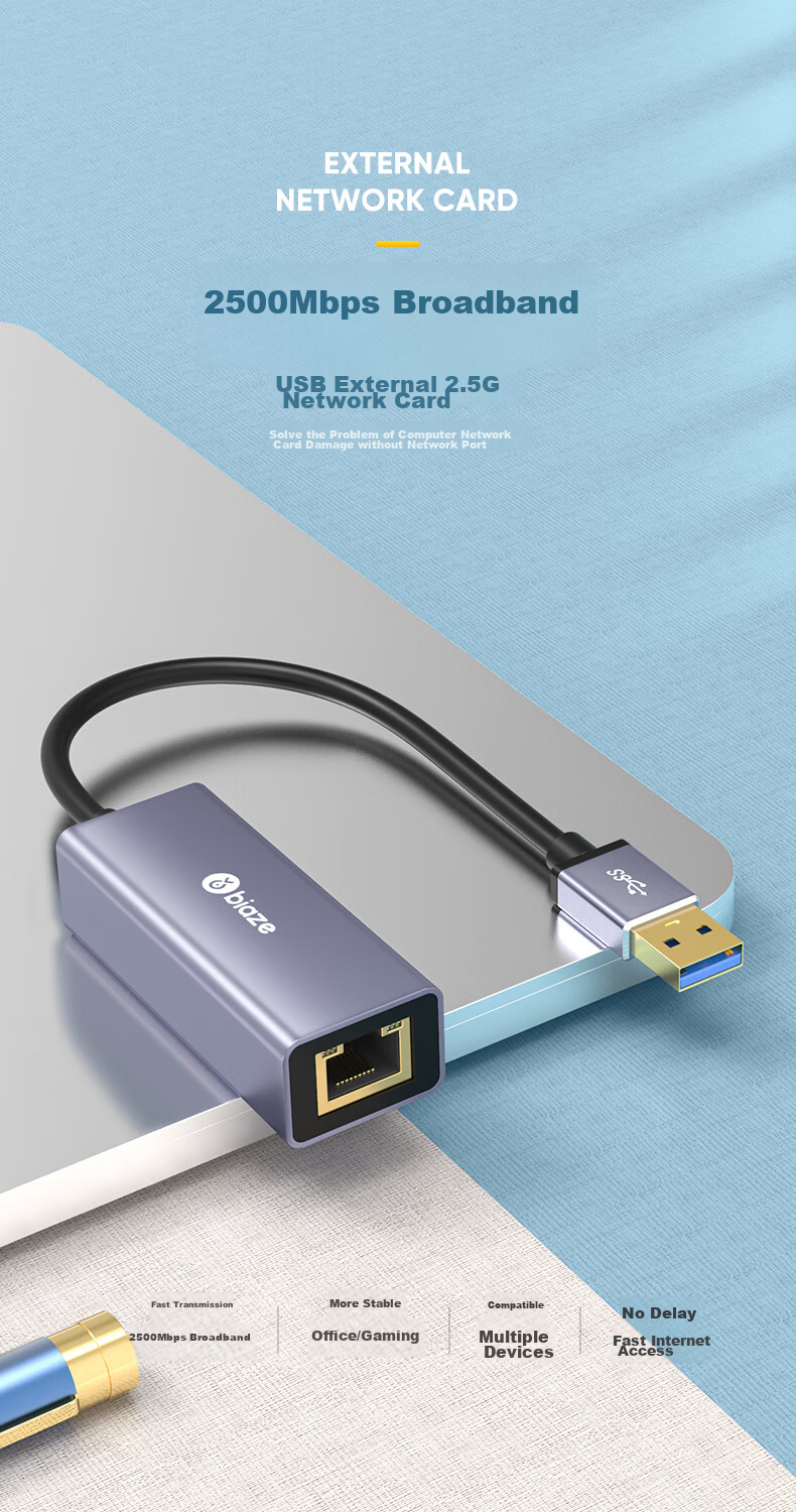 Внешняя сетевая карта BIAZE USB 2.5G Gigabit Ethernet RJ45, адаптер для Apple Mac Laptop, 2.5G