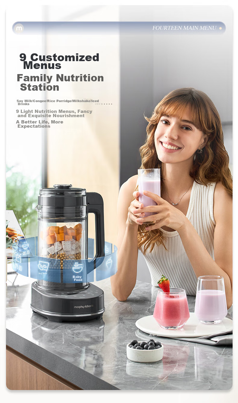 Блендер Morphy Richards MR8202A, 1.5 л, белый, с функцией подогрева воды, отделением для бобов, тихий режим, таймер, соковыжималка, приготовление детского питания