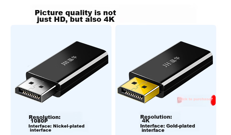 Переходник Jinghua DP to HDMI, черный, 1080P, для подключения ноутбука к монитору/телевизору