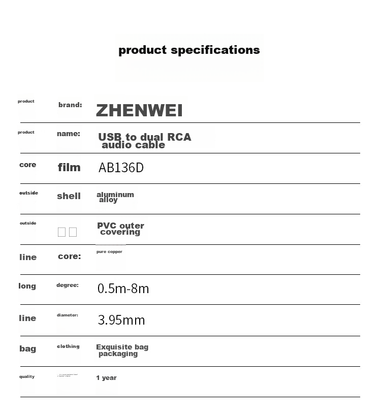 Кабель ZHENWEI USB - Dual RCA, 1.5 метра, для подключения ноутбуков и настольных компьютеров к акустическим системам, усилителям и микшерным пультам