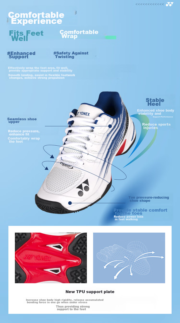 YONEX Теннисные кроссовки, противоскользящие, амортизирующие, профессиональные спортивные кроссовки для соревнований и тренировок SHTTWGCEX, белый/красный, размер 43