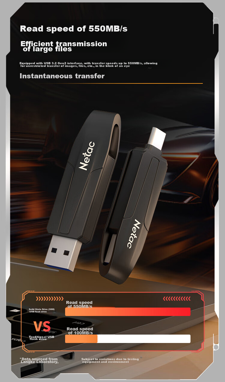 USB-накопитель Netac US8 512GB, Type-C, USB 3.2