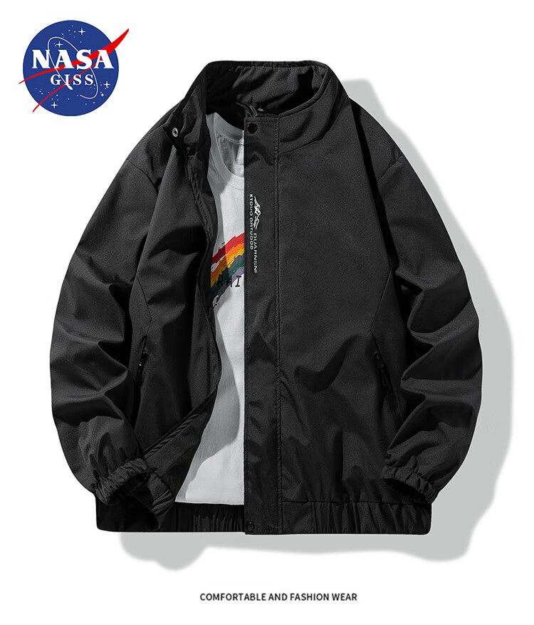 Мужская куртка NASA GISS, трендовая, весна-осень, с воротником-стойкой, свободная, повседневная, универсальная, черная, XL