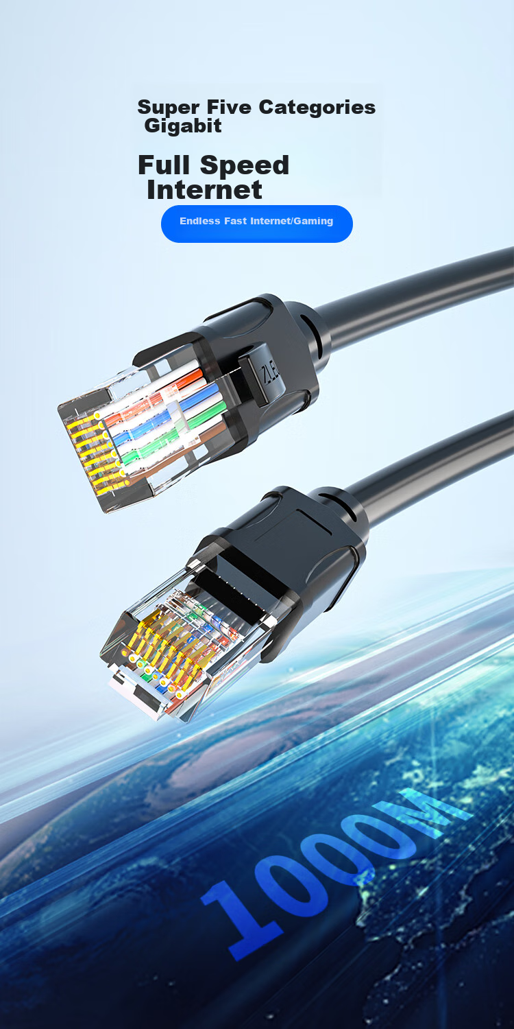 Сетевой кабель ZLEUE CAT5e Gigabit Ethernet, 2 метра, черный