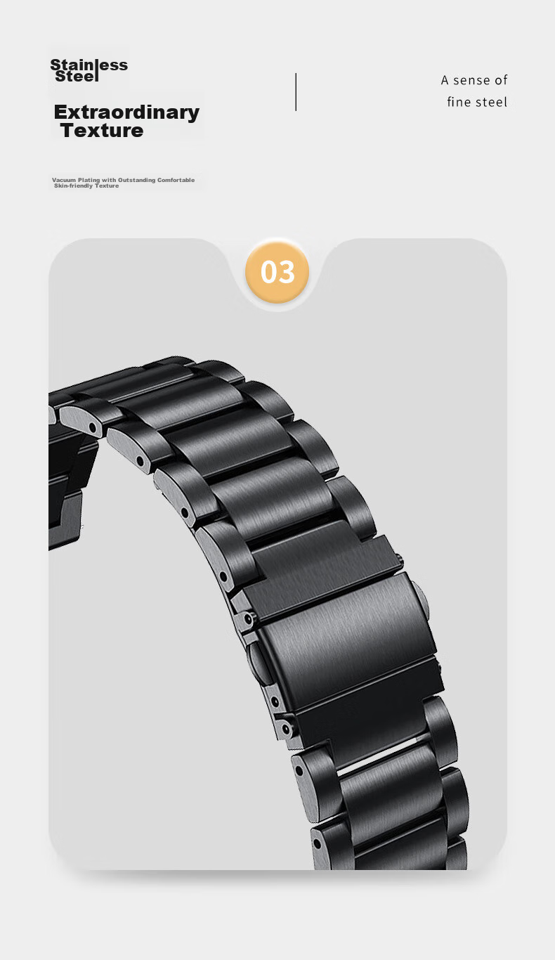 Ремешок из нержавеющей стали MSSM для Huawei Watch GT5/4/3/Watch3/Pro и Honor Magic2, трехзвенный, черный, 20 мм