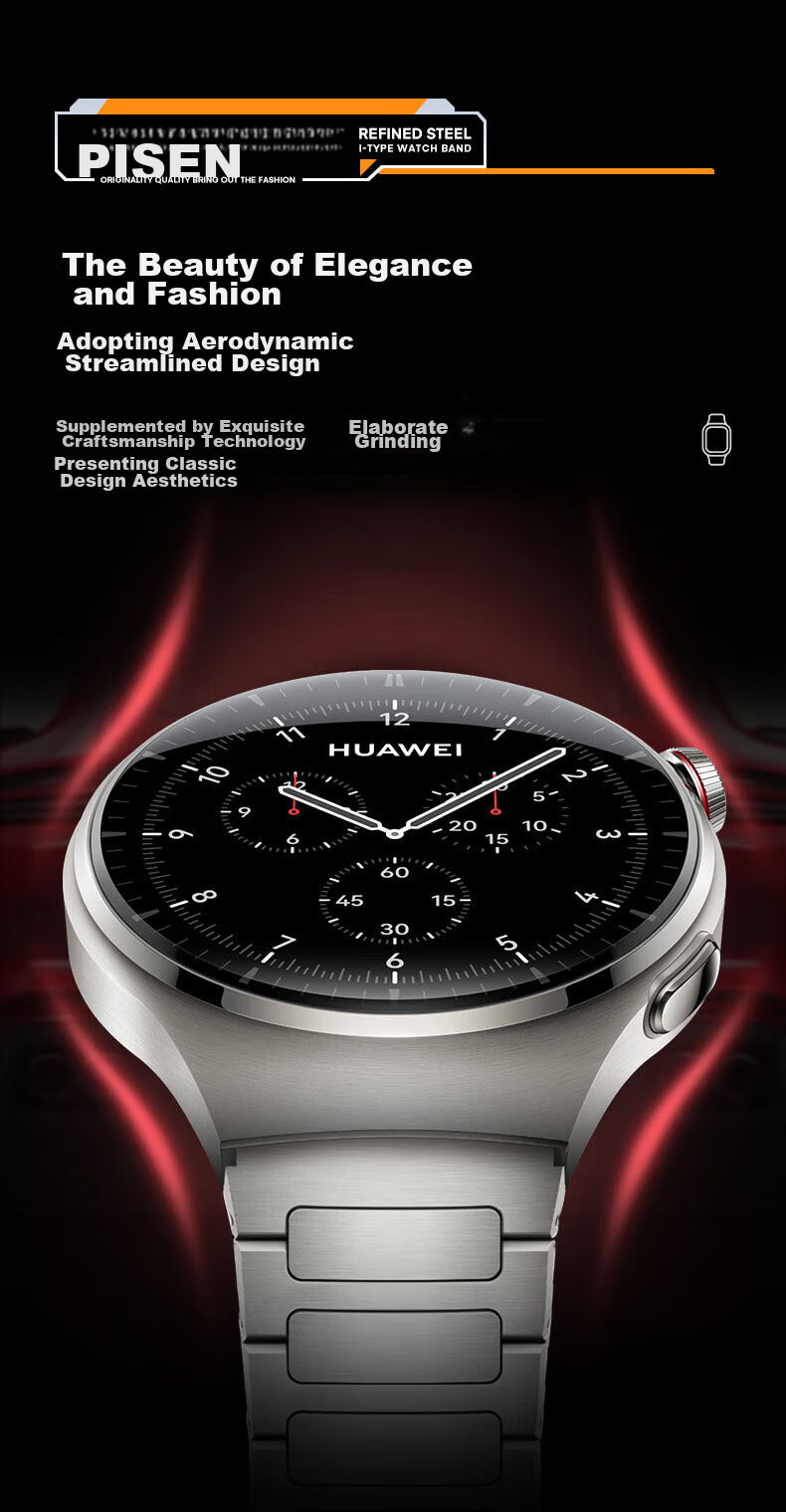 Ремешок PISEN для Huawei Watch 5/4/3/GT6/5/Pro/4/3/2/1/Pro, 22 мм, серебристый