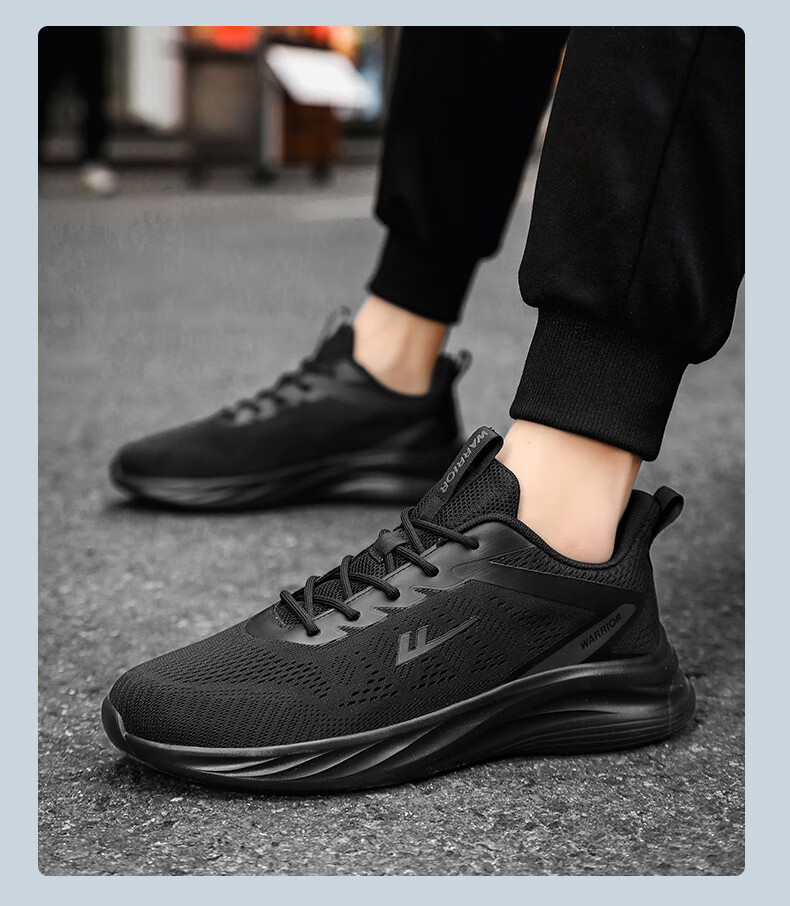 Кроссовки Warrior Official Sports Shoes для мужчин, осенние дышащие кроссовки из сетки, легкие повседневные беговые кроссовки с мягкой подошвой, черные, размер 43
