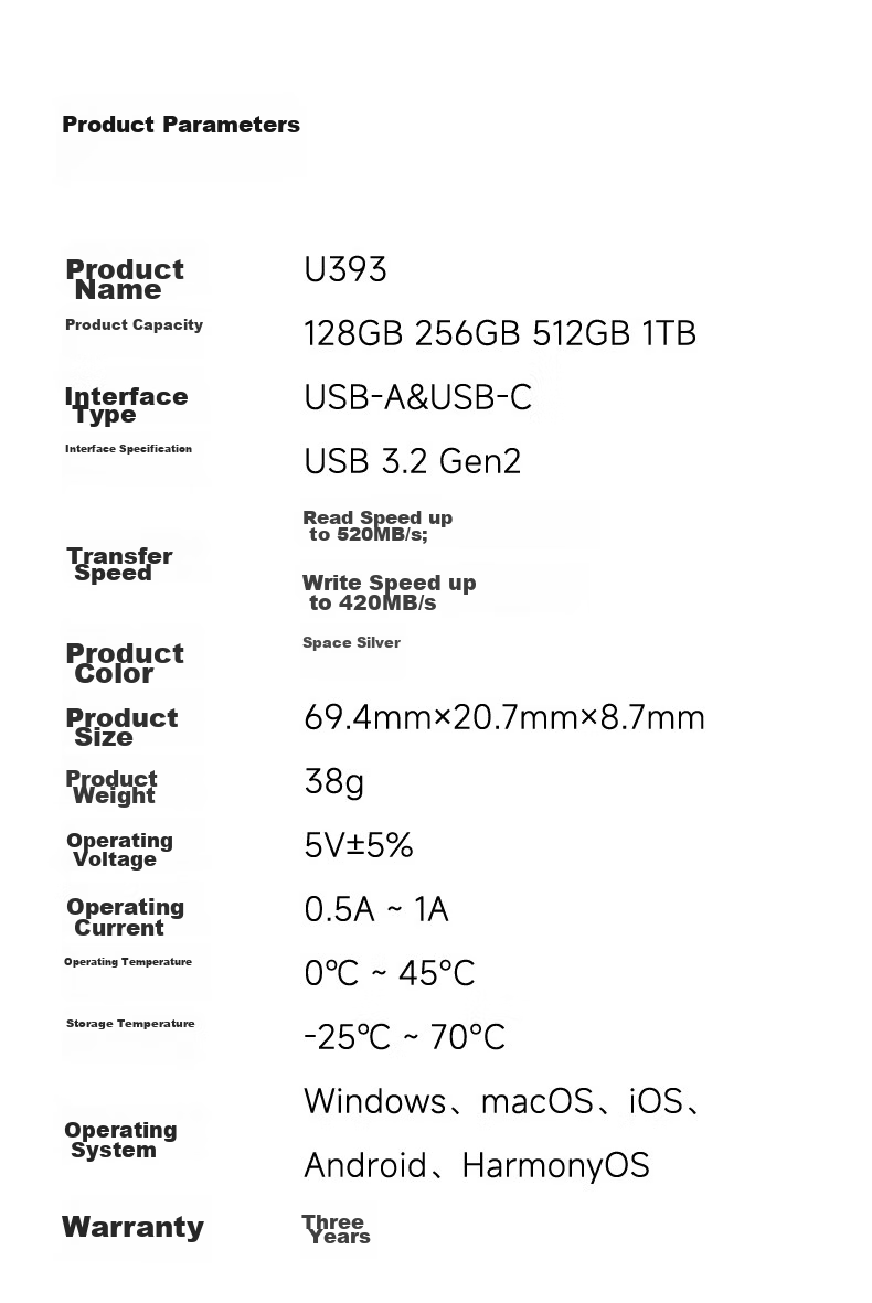 Aigo U393 USB 3.2 флеш-накопитель Type-C/USB 3.2, 256 ГБ, серебристый