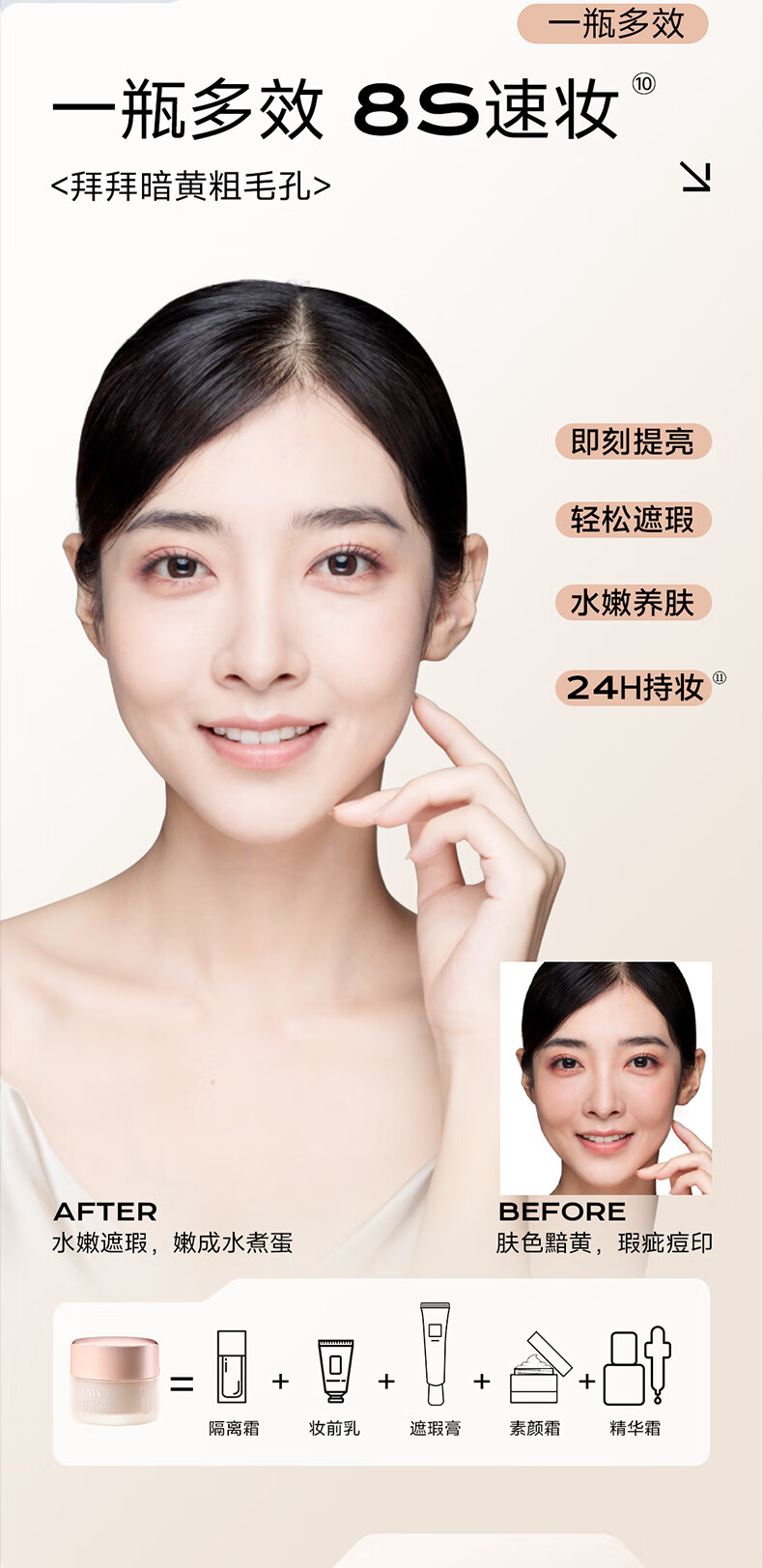 优理氏（UNES）明星素颜霜自然本色白懒人面霜补水保湿面部提亮女士遮瑕隔离霜 【到手两瓶】素颜霜100g