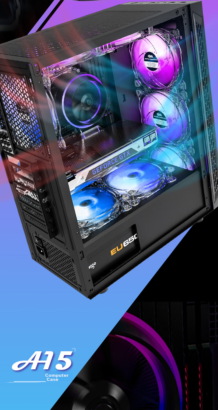 Корпус для настольного компьютера Aigo A15, черный, ATX, mATX, Mini-ITX, с окном
