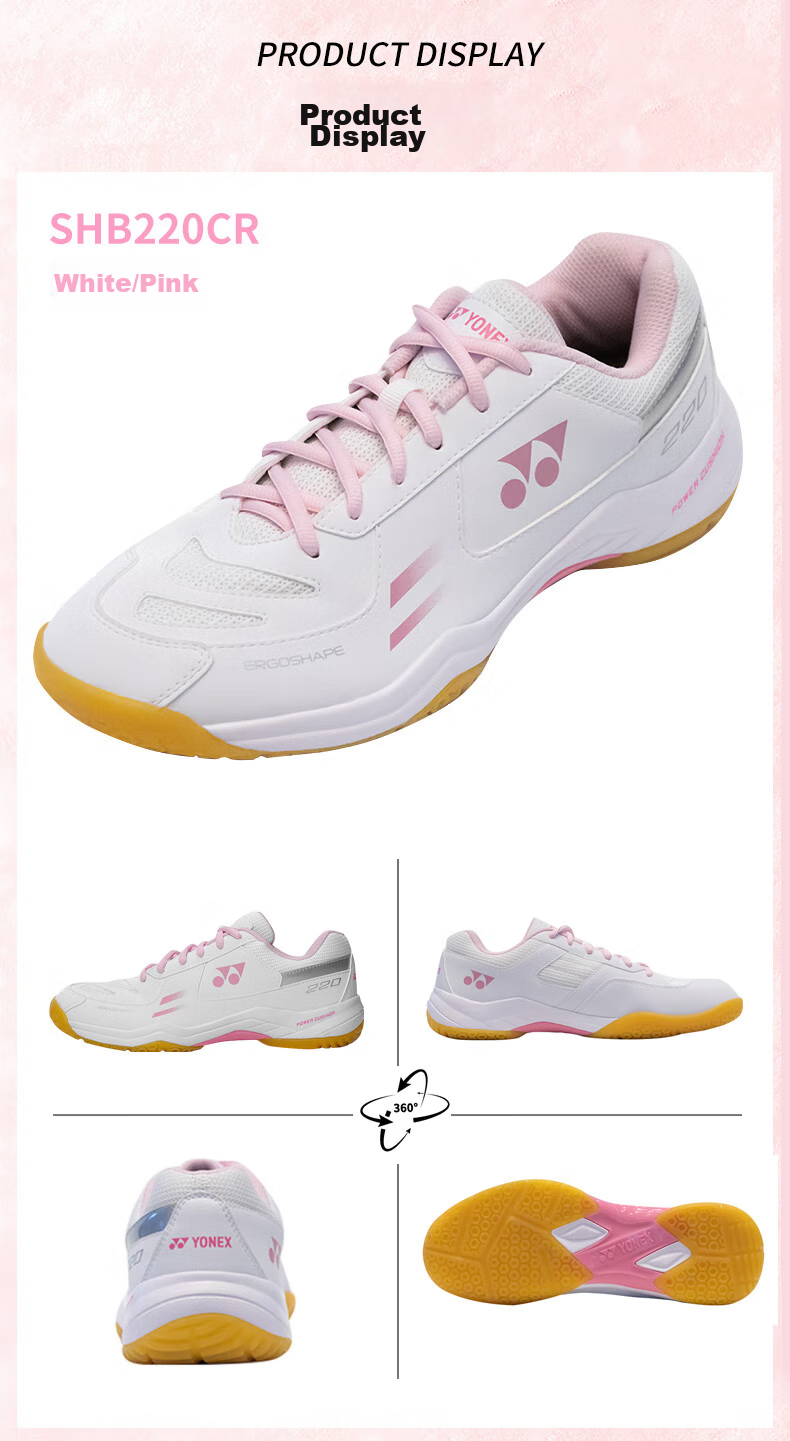 Кроссовки для бадминтона YONEX SHB220CR, мужские, унисекс, белые с розовым, размер 37