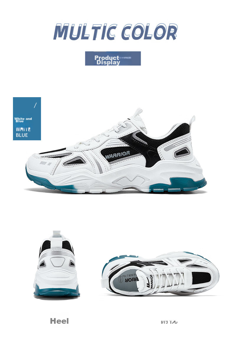Warrior Official Sports Shoes for Men, Autumn Breathable Dad Shoes, Men's Thick-Soled Height-Increasing Casual Shoes, White And Blue, Size 41