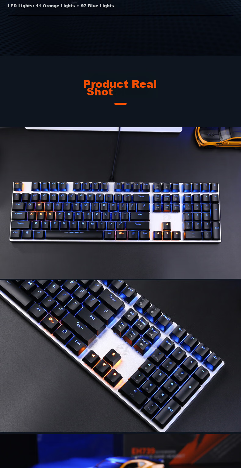 Механическая игровая клавиатура DAREU EK815, 108 клавиш, проводная, однотонная подсветка, защита от залипания, черный/серебристый, красные переключатели