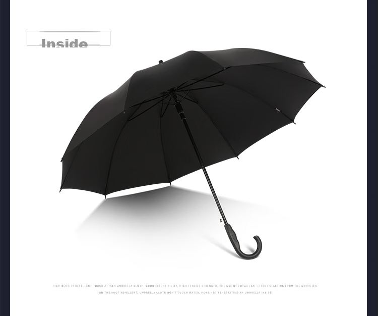 JD Large Umbrella with Long Handle, Semi-Automatic Extra-Large 10-Rib Reinforced Business Umbrella, Dark Gray