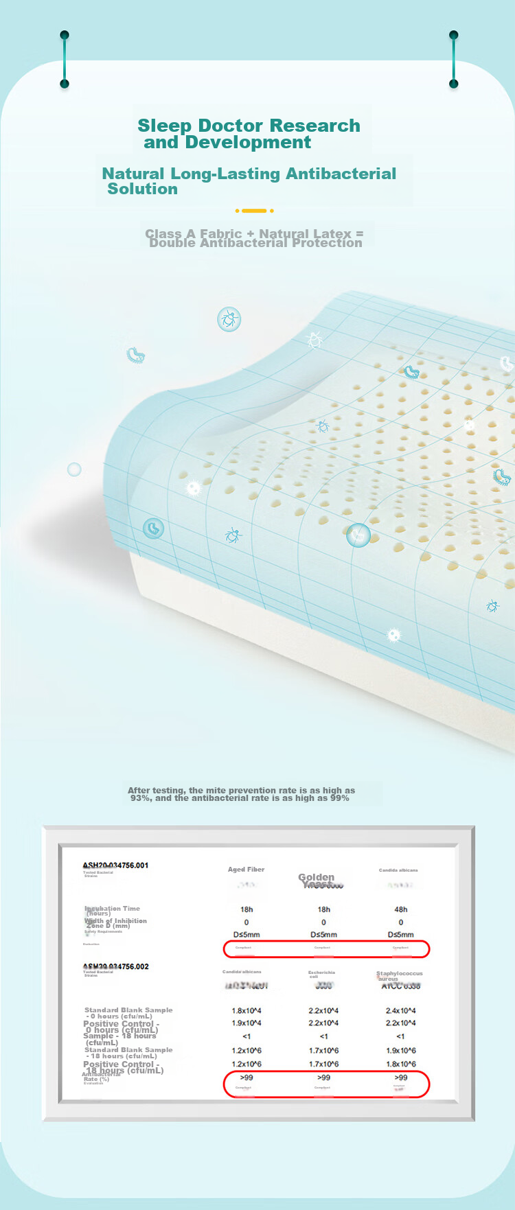 Детская подушка AiSleep Dream из натурального латекса, импортированная из Таиланда, дышащая, впитывающая пот, для детей 8-15 лет