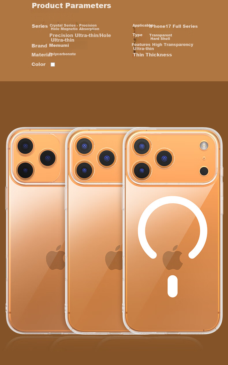 Чехол для Apple iPhone 17 Pro Max Memumi, ультратонкий, прозрачный, с магнитной зарядкой MagSafe, защита от пожелтения, ПК
