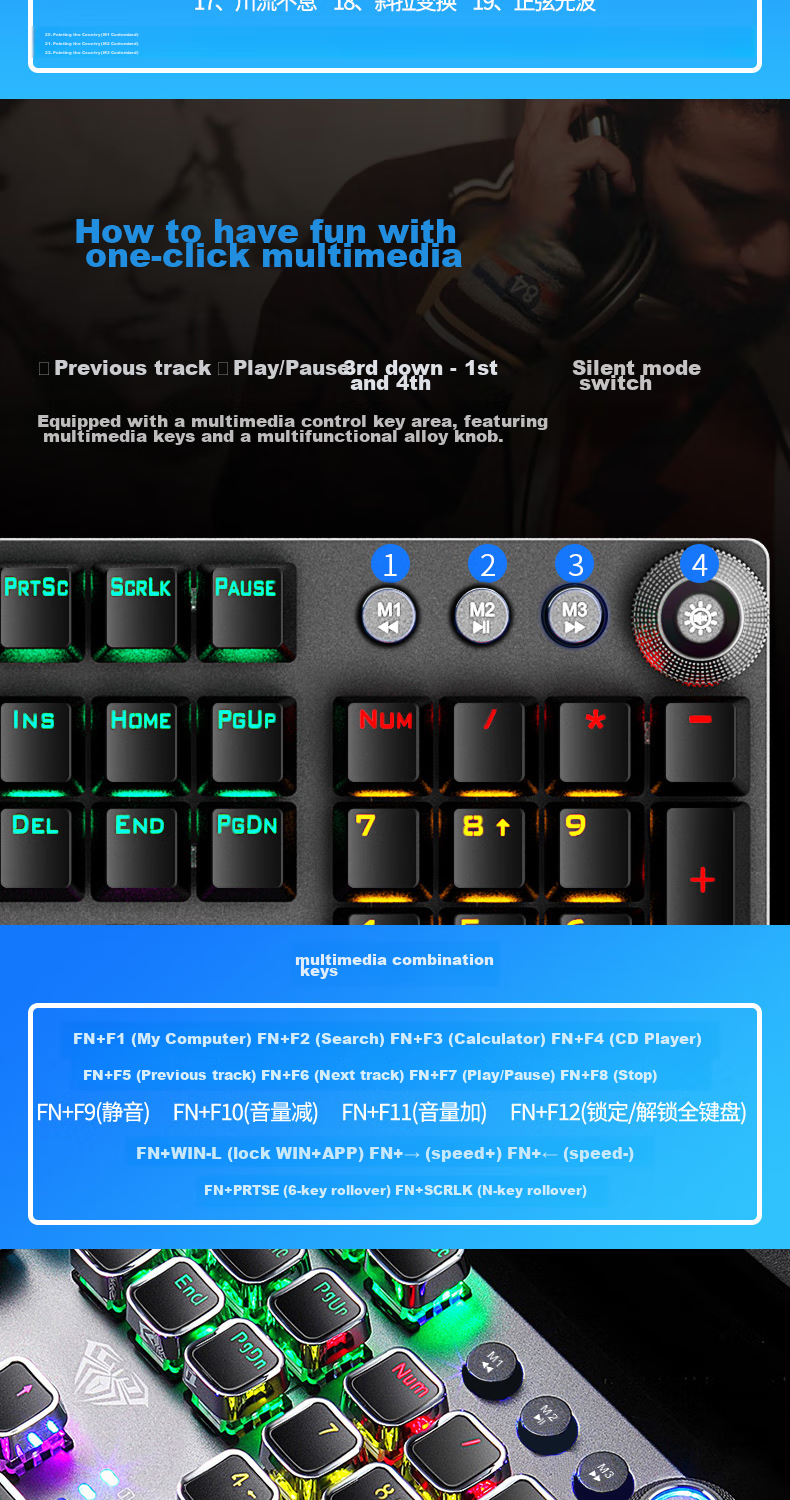Механическая клавиатура AULA F2088 Wired Gaming Keyboard, 104 клавиши, серебристо-белый цвет, синий переключатель, Elite Edition