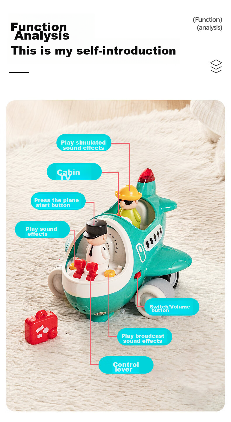 Интерактивный самолет на радиоуправлении HUILE TOYS, обучающий, развивающий, музыкальный, для детей от 12 месяцев
