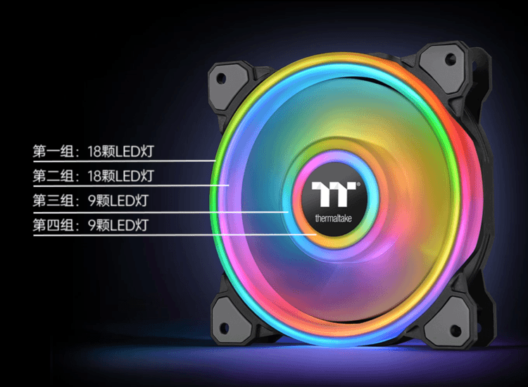 Tt（Thermaltake）Riing Quad 14 LED RGB 机箱水冷风扇 黑色（14cm风扇*3/1680万色/四光圈/灯光编辑软体）
