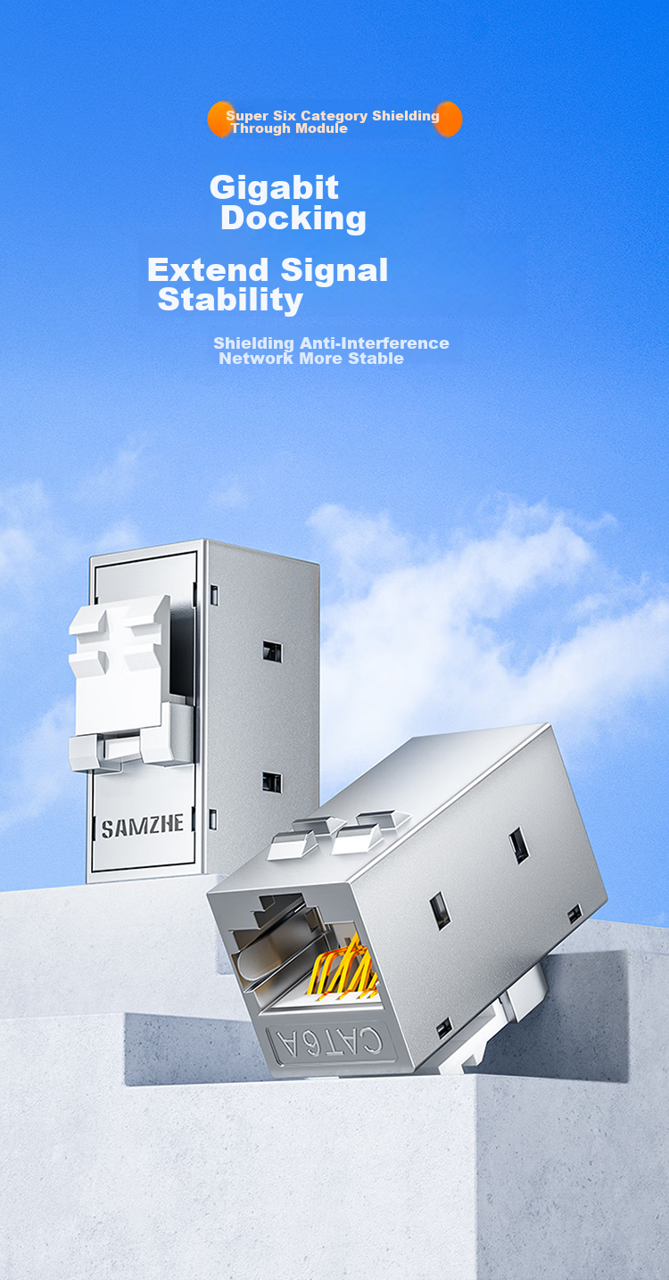 Модуль SAMZHE CAT6A прямой, разъем для сетевого кабеля, экранированный разъем из цинкового сплава CAT6A 10 Gigabit High-Speed Network Direct-Through Module MKQ-6A